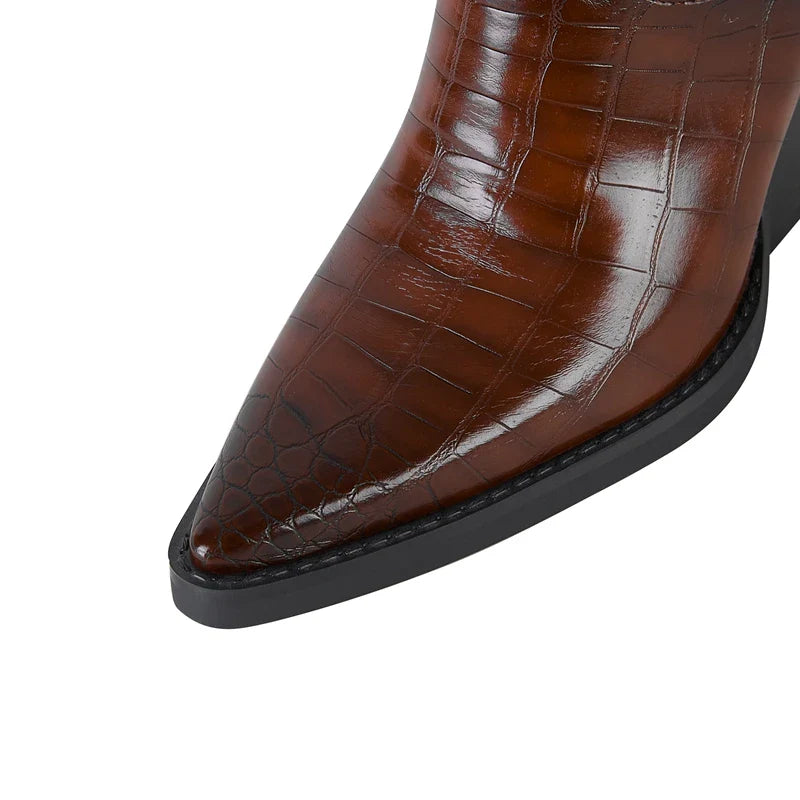 Santiag mi-haute marron foncé Synthétique Femme - Motif crocodile et talon incliné chic 2