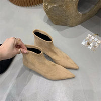 Bottine à talon beige Daim Femme - Bottines pointues au style western chic 5
