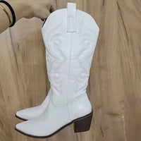 Santiag mi-haute blanc Simili Cuir Homme - Broderies western élégantes et talons carrés 4