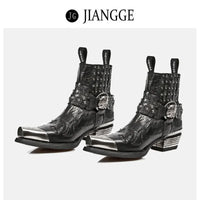 Santiag basse noir Cuir Homme - Bout carré avec embout métallique argenté 2