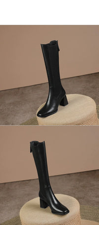 Botte haute noir Simili Cuir Femme - Style western moderne avec talon carré 4