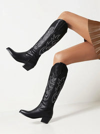 Santiag haute rose Simili Cuir Femme - Broderies florales roses élégantes et uniques 1