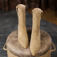 Santiag mi-haute noir Daim Femme - Élégantes bottes à bout pointu cousues 4