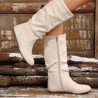 Santiag mi-haute rose Daim Synthétique Femme - Bottes plissées rose à bout rond 3