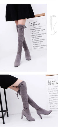 Santiag haute marron Daim Synthétique Femme - Cuissardes élégantes avec laçage arrière 2