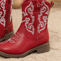 Santiag mi-haute rouge Cuir Fille - Broderies blanches et style western moderne 5