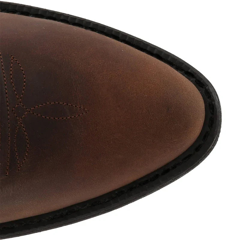Santiag mi-haute marron Simili Cuir Homme - Broderies florales et talon cubain 3