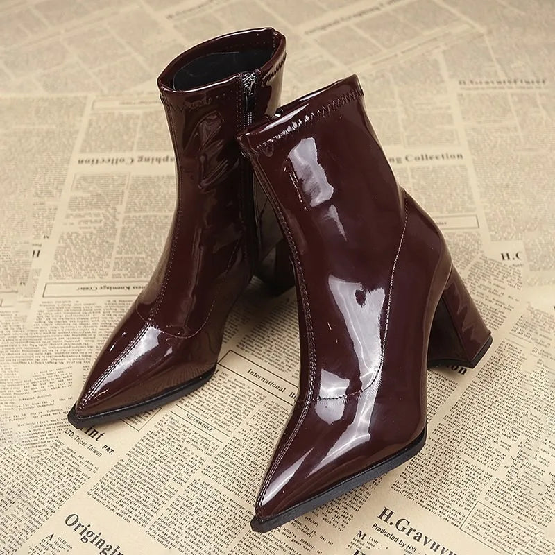 Bottine à talon marron Synthétique Femme - Santiags vernis au style western élégant 2