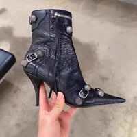 Santiag mi-haute noir Simili Cuir Femme - Élégantes bottes à talons aiguille 2