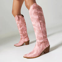 Santiag haute noir Simili Cuir Femme - Broderies géométriques, talon cubain moderne 2