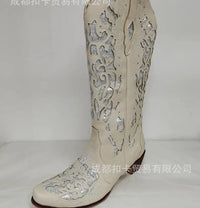 Santiag mi-haute marron Synthétique Femme - Broderies élégantes avec perles nacrées 1