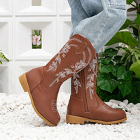 Santiag mi-haute blanc Cuir Fille - Broderies fleuries sur cuir blanc brillant 3