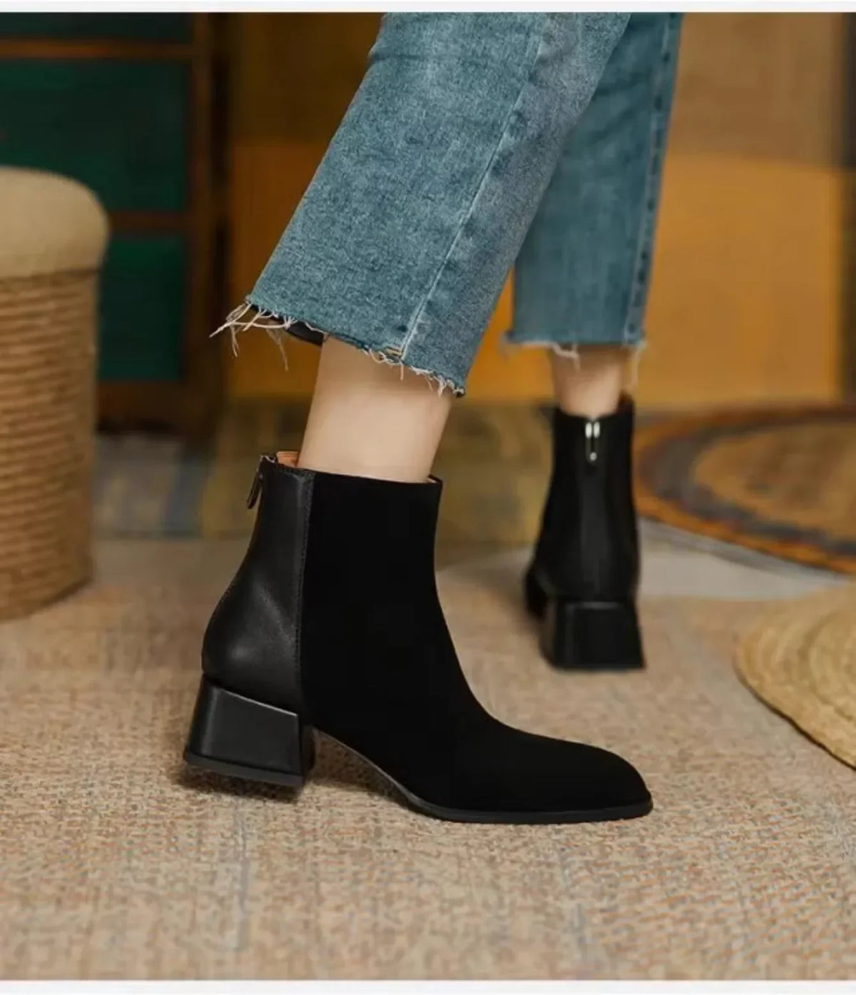 Bottine à talon noir Daim Femme - Santiags noires élégantes et modernes 6