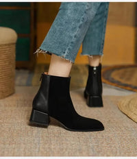 Bottine à talon noir Daim Femme - Santiags noires élégantes et modernes 3