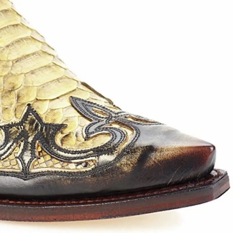 Santiag mi-haute doré Simili Cuir Homme - Motifs python et broderies artistiques 2