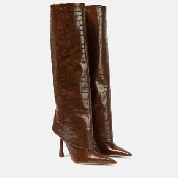 Santiag haute gris Synthétique Femme - Élégant et sophistiqué, bout pointu