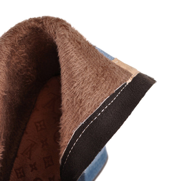 Santiag mi-haute bleu Synthétique Femme - Effet denim et tige effilochée