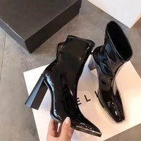 Santiag mi-haute noir Simili Cuir Femme - Talon évasé moderne et finition brillante 2