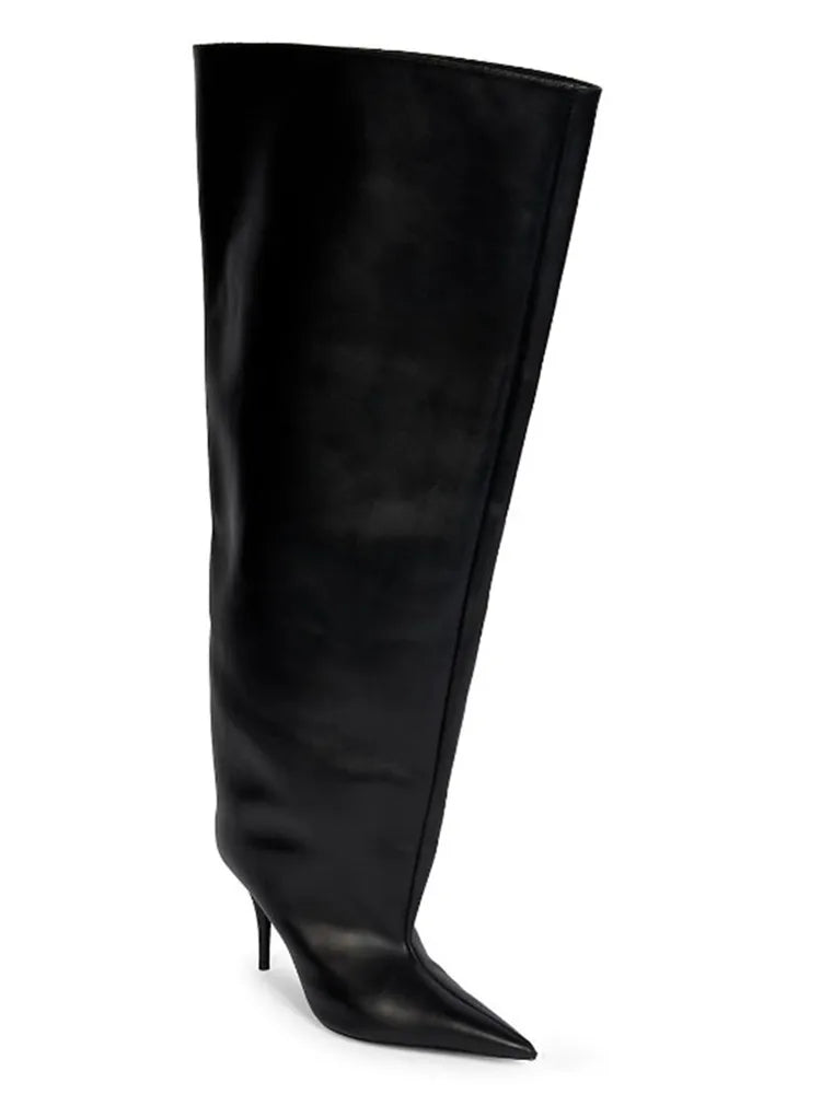Botte haute noir Synthétique Femme - Talon aiguille et silhouette affirmée 8