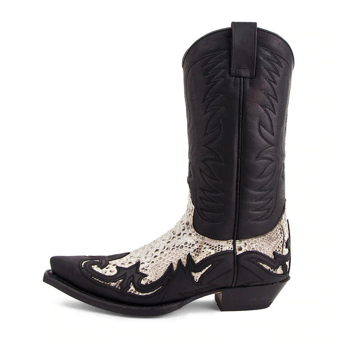 Santiag mi-haute noir Cuir Homme - Motif python avec détails western authentiques