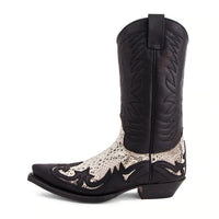 Santiag mi-haute noir Cuir Homme - Motif python avec détails western authentiques 1
