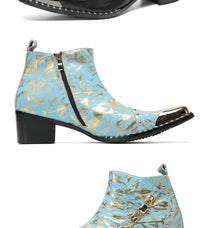 Santiag mi-haute noir Cuir Homme - Bout métallique et rivets punk 4