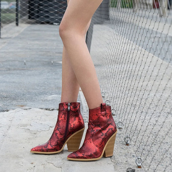 Santiag mi-haute camel Simili Cuir Femme - Motif léopard et talon épais élégant