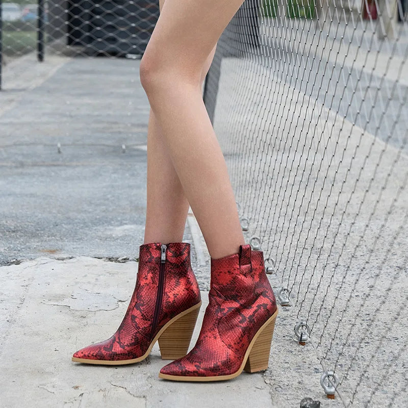 Santiag mi-haute camel Simili Cuir Femme - Motif léopard et talon épais élégant