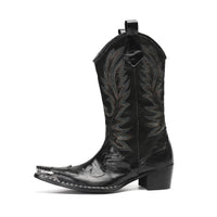 Santiag mi-haute noir Cuir Homme - Embout métallique argenté audacieux 3