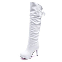 Botte haute blanc Simili Cuir Femme - Santiags blanches avec boutons décoratifs 1