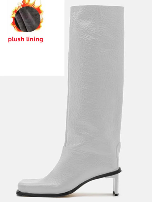 Santiag haute blanc Synthétique Femme - Bottes chics à talon carré moderne