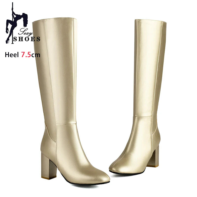 Santiag haute doré Simili Cuir Femme - Élégance dorée avec talon carré