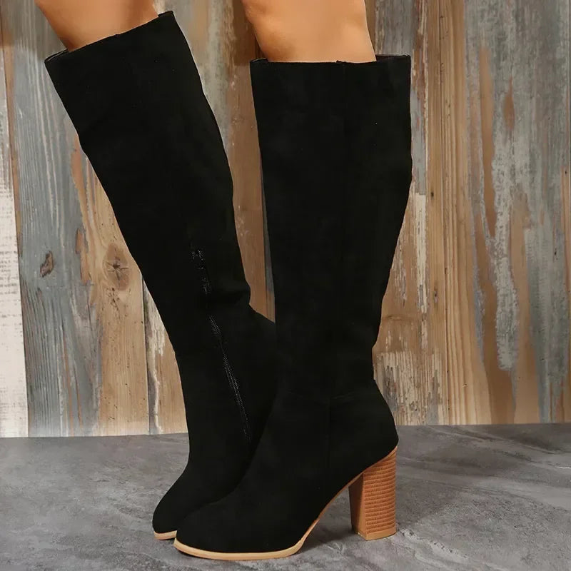 Santiag mi-haute noir Daim Synthétique Femme - Talons carrés et fourrure fausse élégante 3