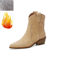 Santiag basse beige Daim Femme - Bout pointu avec boucle et coutures 2