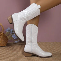 Santiag mi-haute doré Simili Cuir Femme - Bottes dorées brodées, charme western raffiné 3