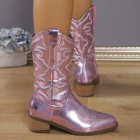 Santiag mi-haute rose Synthétique Femme - Éclat rose, broderies western élégantes 8