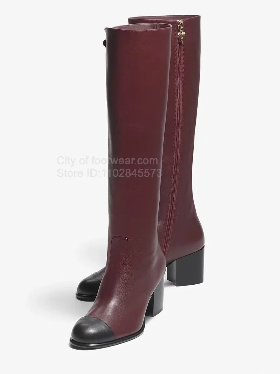 Botte haute rouge Simili Cuir Femme - Santiags rouges avec embout noir contrastant 2