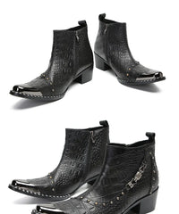 Santiag mi-haute noir Cuir Homme - Bout métallique avec clous et texture croco 7