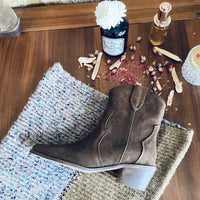 Santiag basse camel Daim Femme - Tirettes et coutures vagues stylisées 4