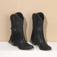 Santiag mi-haute noir Simili Cuir Femme - Franges et étoiles style western original 2