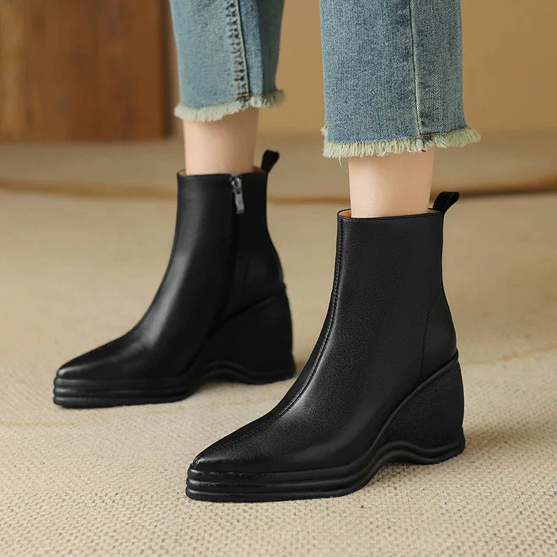 Bottine à talon noir Synthétique Femme - Santiags modernes avec bout pointu élégant 6