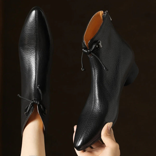 Santiag basse beige Cuir Femme - Élégance avec nœud et boucle métallique