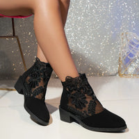 Bottine à talon noir Synthétique Femme - Bottine noire broderies florales élégantes 8