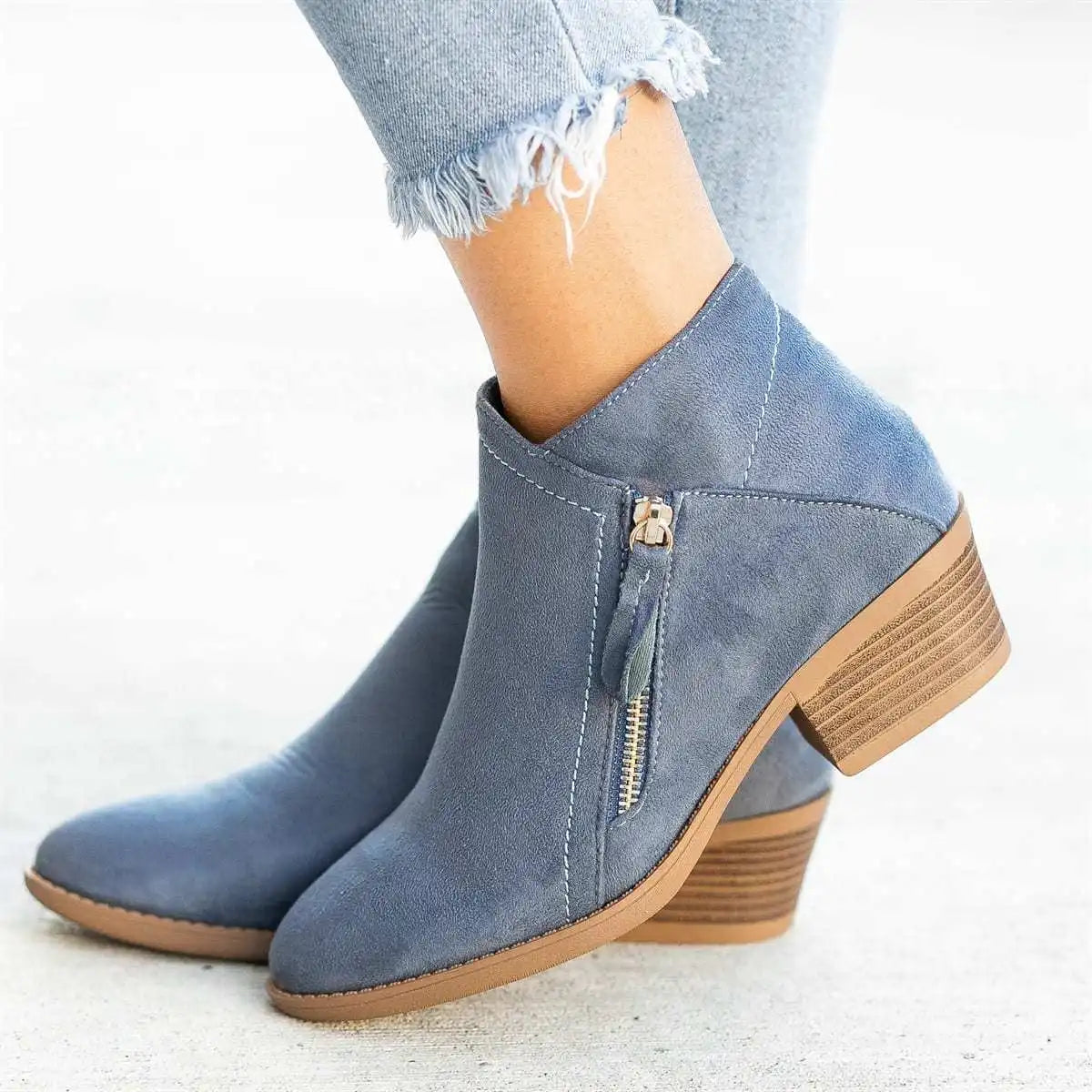 Santiag basse bleu Daim Femme - Bout pointu chic et zip doré 3