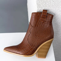 Santiag mi-haute noir Simili Cuir Femme - Talon compensé moderne et couture zigzag 4