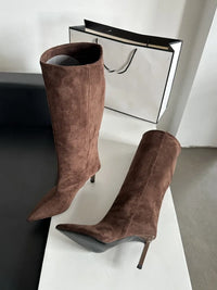 Santiag haute camel Daim Femme - Élégantes avec talons fins et bout pointu 3