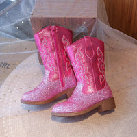 Santiag haute rose à paillettes Synthétique Fille - Rose scintillantes avec broderies élégantes 2