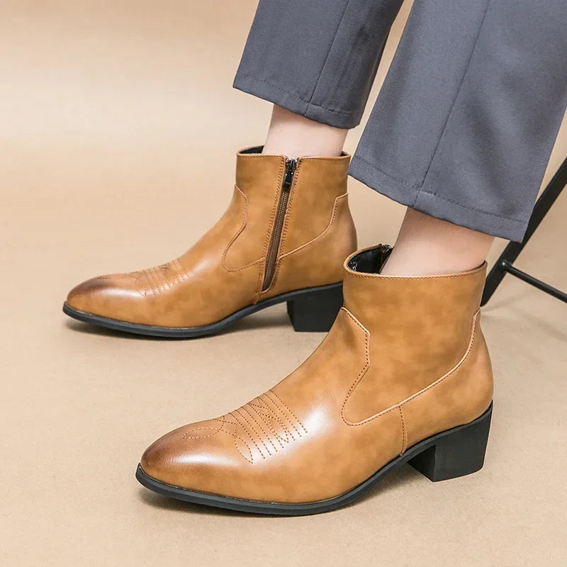 Santiag basse camel Synthétique Homme - Style moderne avec zip latéral pratique 6