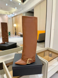 Santiag haute bleu Daim Femme - Élégant bout pointu avec boucle dorée 1