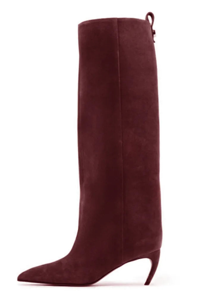 Santiag haute rouge Daim Synthétique Femme - Élégance sobre avec talon fin